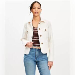 NWT LOFT Vegan Leather Trucker Jacket Cream White XXS Faux Moto Shacket